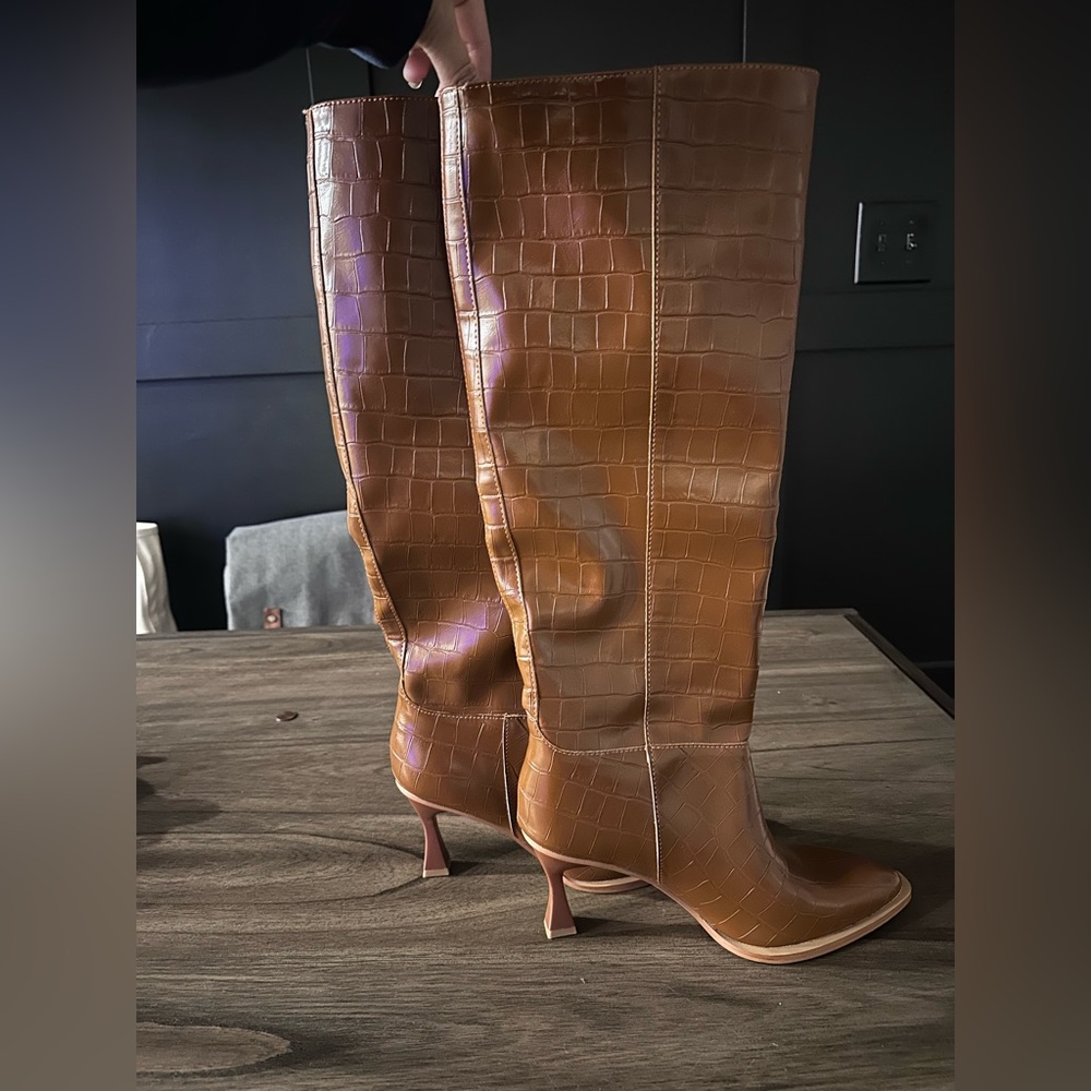 Oasis Society Croc-Embossed Knee-High Boots